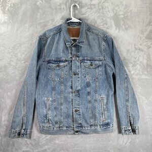 Levi's Denim Trucker Jacket men's Large Button Up Utility Blue Light Wash Fading